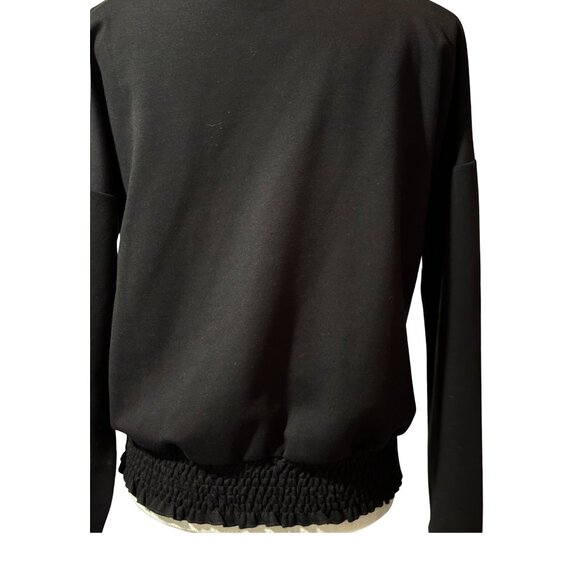 Cynthia Rowley Black Smocked Hem Sweatshirt Women’s Small Long Sleeve Pullover T - Picture 2 of 5